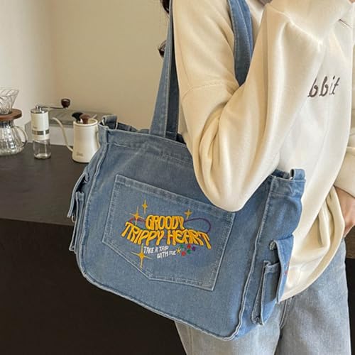 PALAY® Chic Cloth Bag for Girls Women Casual Shoulder Crossbody Tote 2 in 1 Variable Hand Fashion Letter Embroidery Denim Book for Daily School 2PCS PALAY® Chic Cloth Bag for Girls Women Casual Shoulder Crossbody Tote 2 in 1 Variable Hand Fashion Letter Embroidery Denim Book for Daily School 2PCS